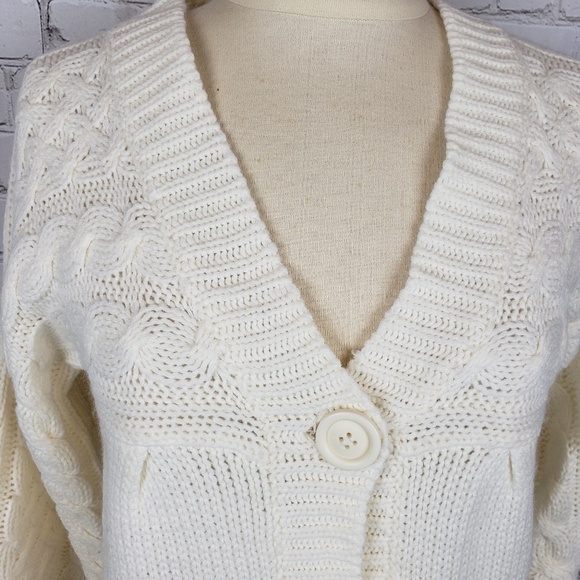 Cottagecore Coastal Granny Chunky Cable Knit Single Button Cardigan S Mi… - Picture 2 of 8